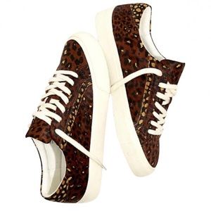 Madewell Sidewalk Low Top Leopard Colorblock Calf Hair Sneakers - Size 8.5